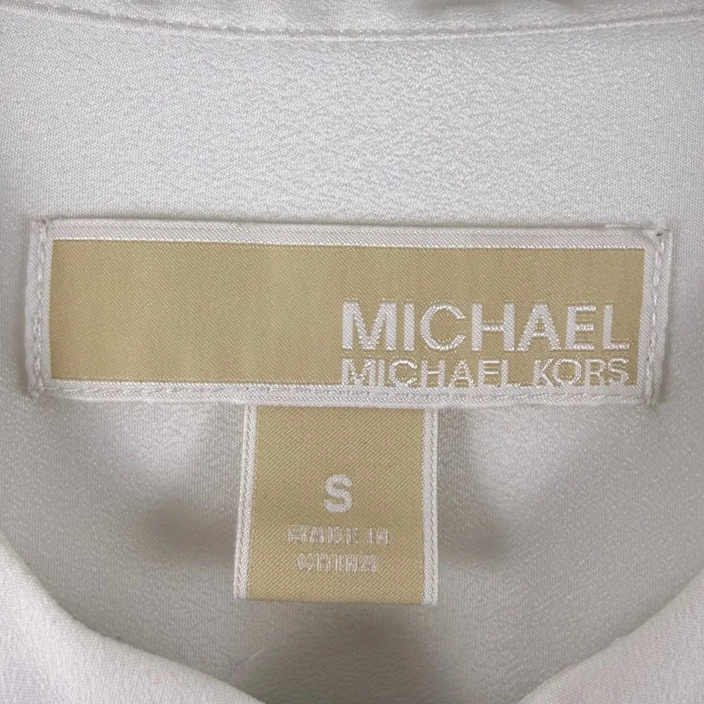 Michael‎ Kors Pleated Zip Front Blouse Womens S White Roll Tab Sleeve